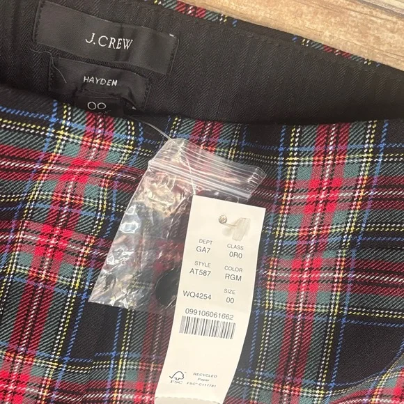 J.Crew Hayden Kickout Crop Pants Black Stewart Tartan Plaid 00 - Picture 2 of 5